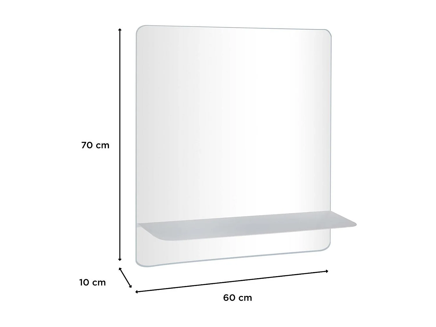 Miroir rectangulaire avec tablette en métal 60x70cm