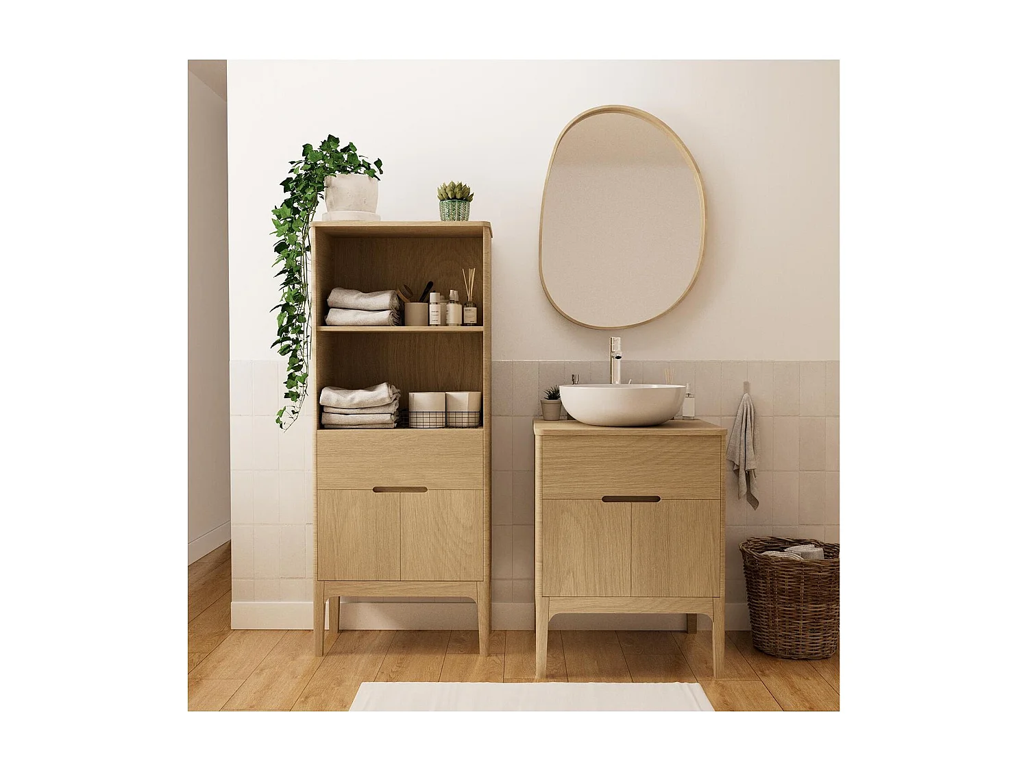 Colonne de salle de bain en chêne naturel 145 cm