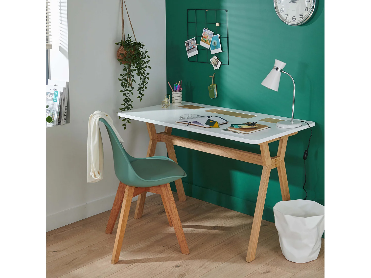 Bureau scandinave chêne et blanc 120cm