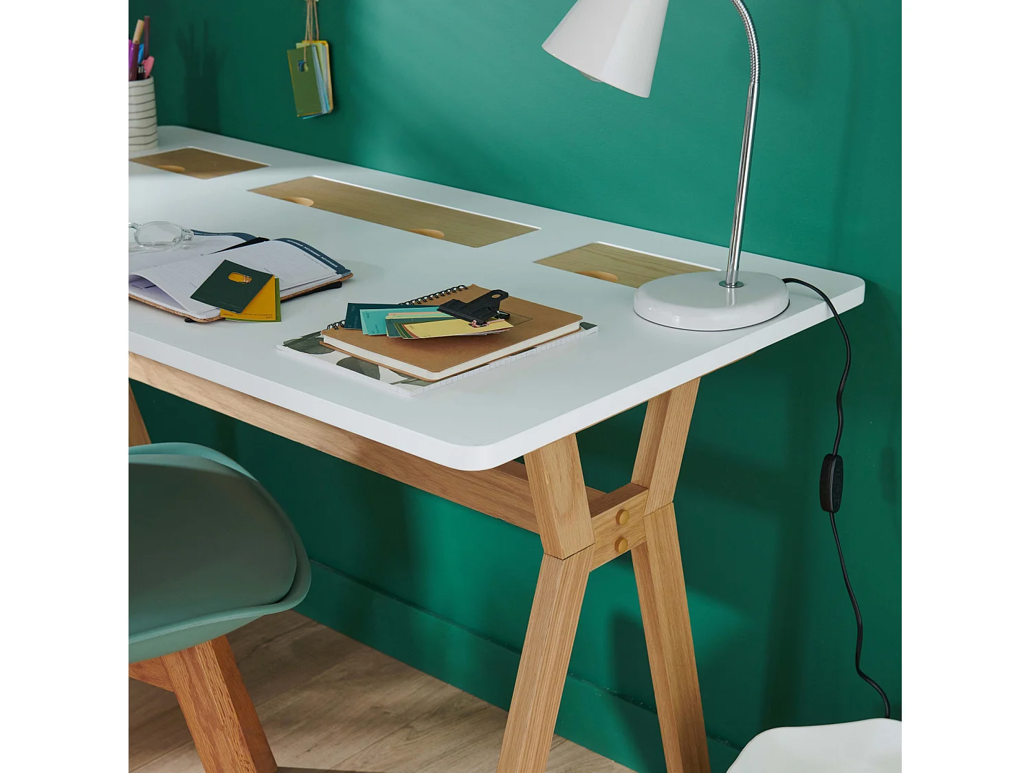 Bureau scandinave chêne et blanc 120cm