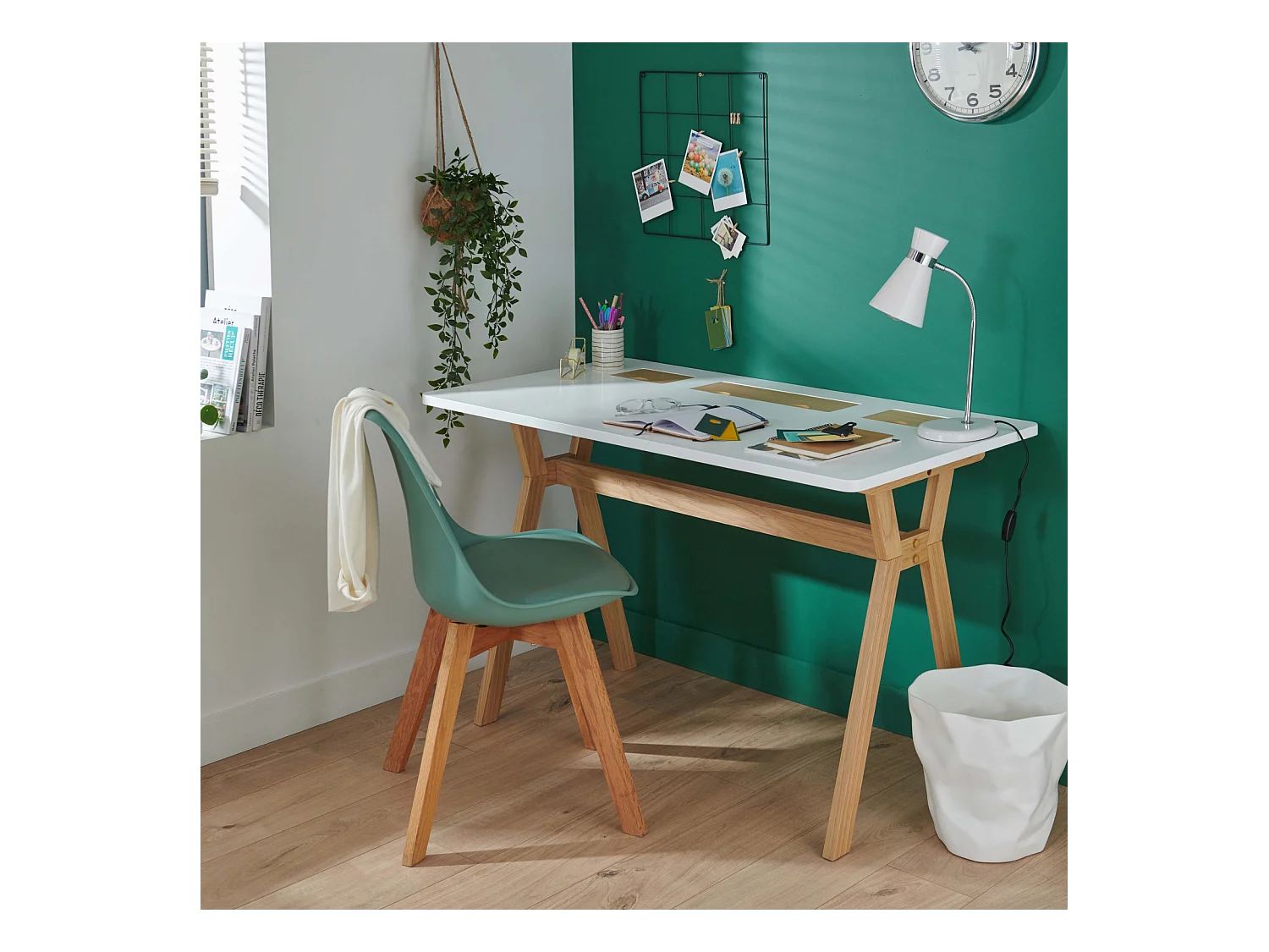 Bureau scandinave chêne et blanc 120cm