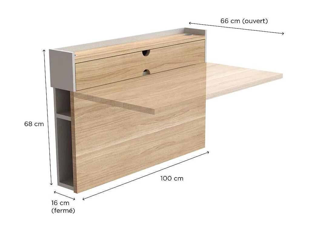 Escritorio de pared plegable de fresno U-LINE