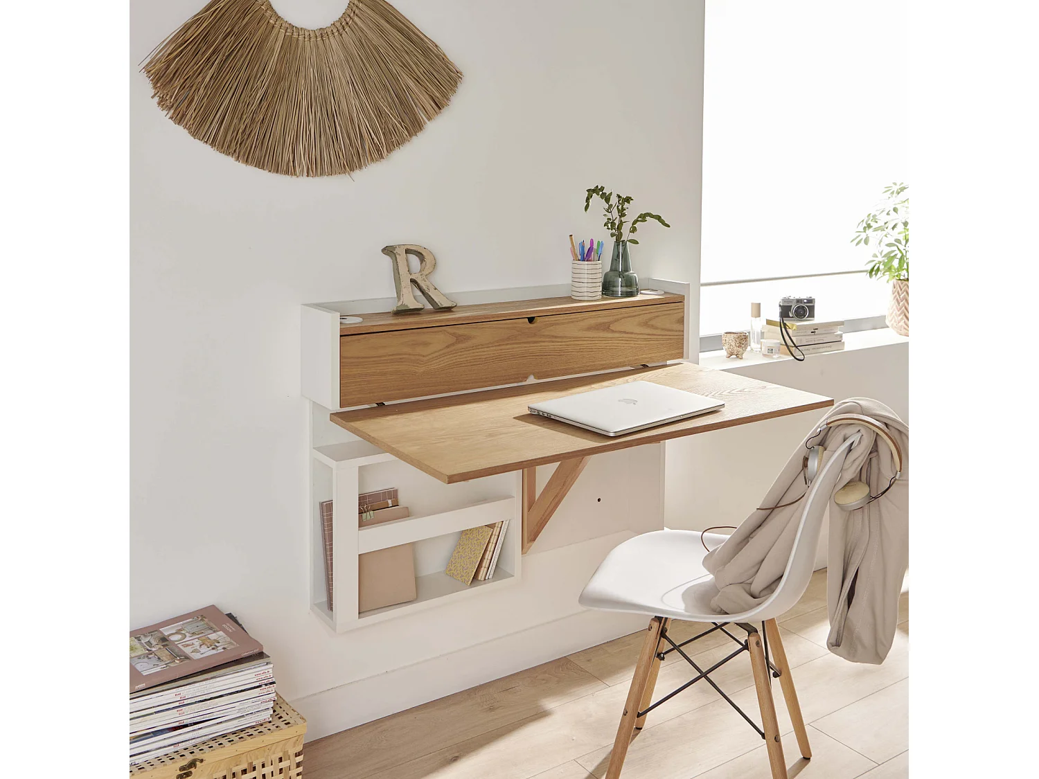 U-LINE essenhouten opvouwbare wandbureau