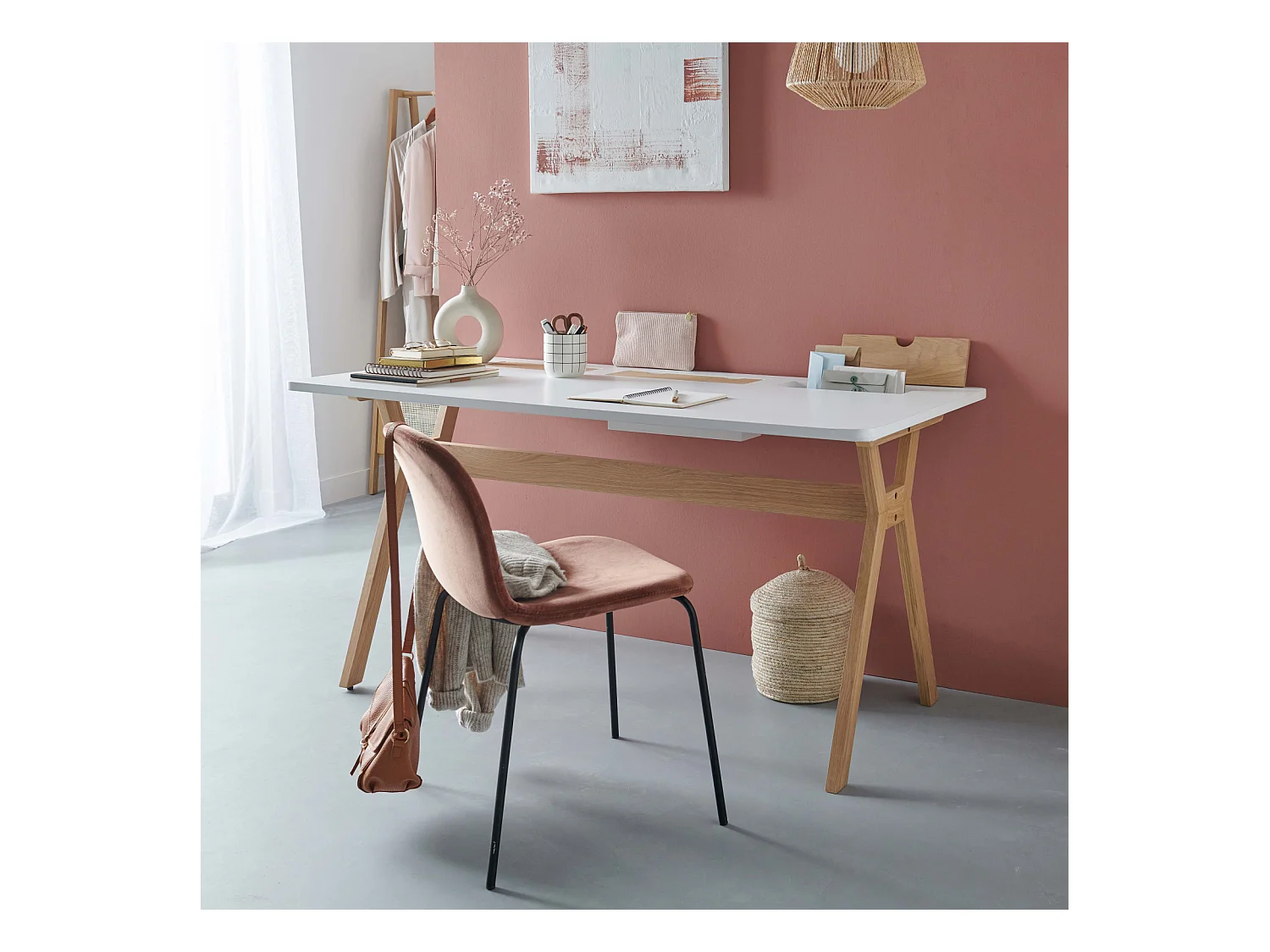 Bureau scandinave chêne et blanc 150cm