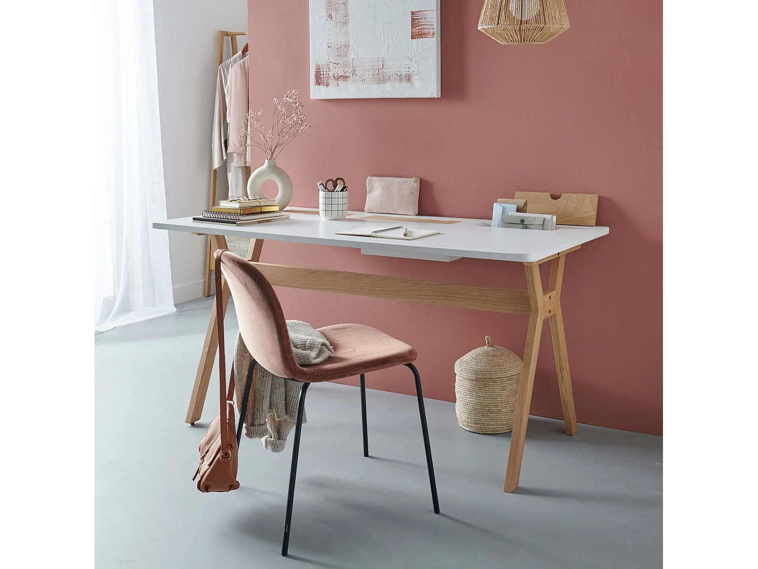 Bureau scandinave chêne et blanc 150cm