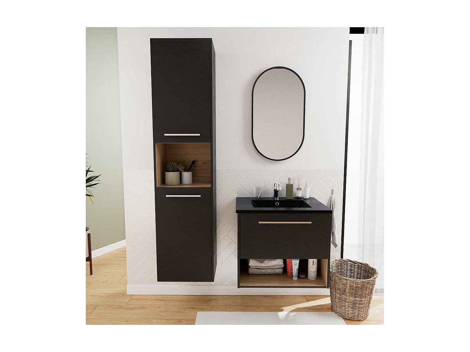 Colonne de salle de bain noir à suspendre 165cm