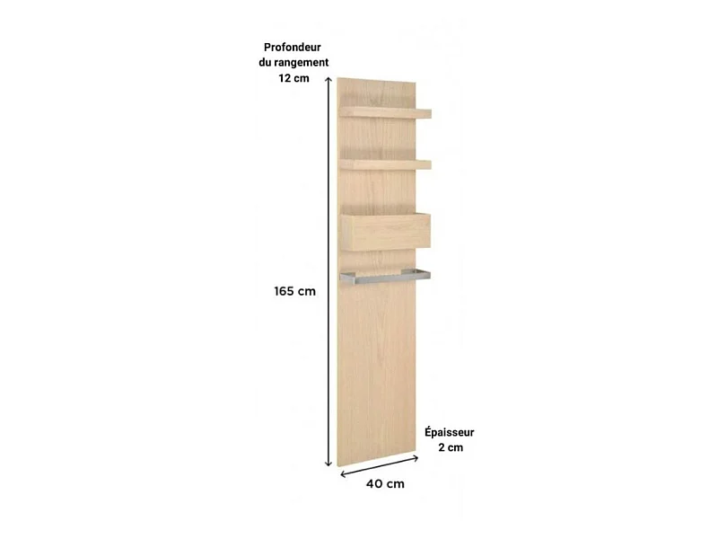 Colonne de salle de bain suspendue chêne ENIO 165cm porte serviette