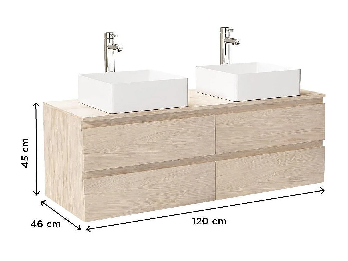 SORRENTO 120 cm Wand-Doppelspültisch mit Holzplatte