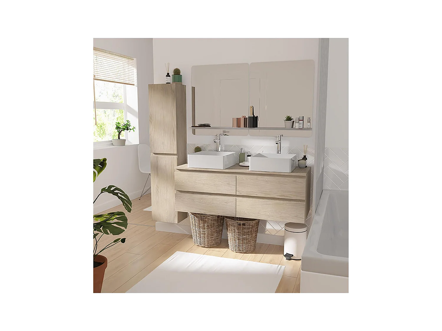 Mueble de pared SORRENTO de 120 cm con doble fregadero y encimera de madera