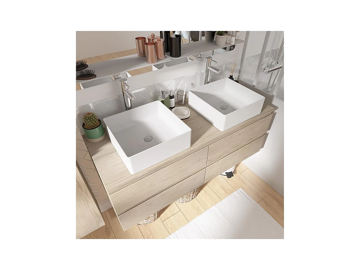 Mueble de pared SORRENTO de 120 cm con doble fregadero y encimera de madera