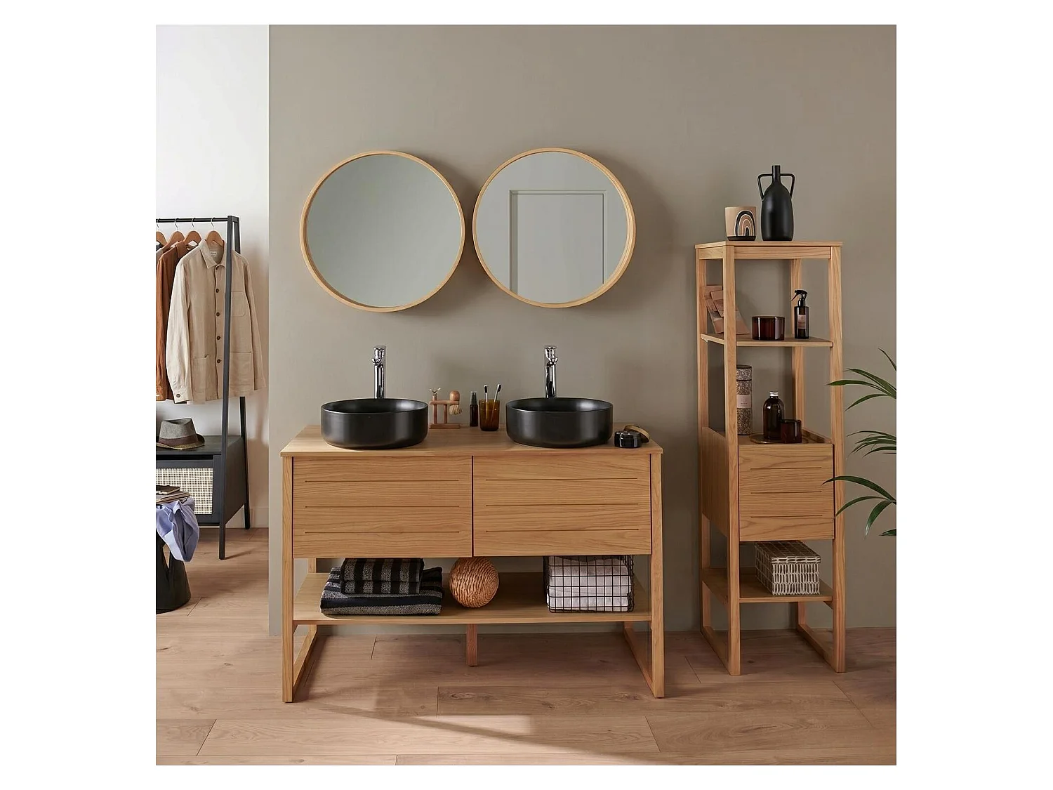 Mueble de lavabo doble de roble ATOLL