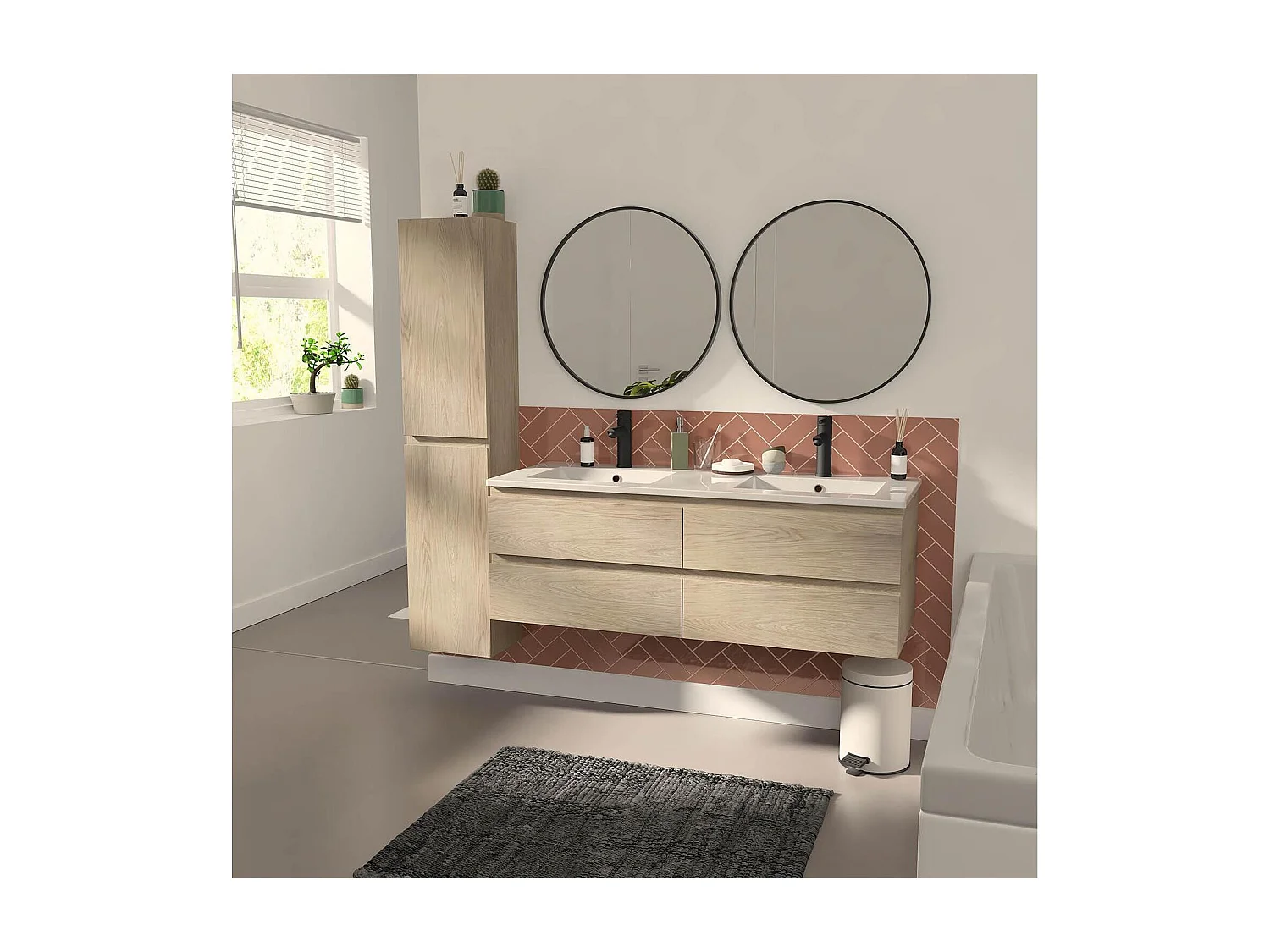 Meuble double vasque suspendu 120cm - avec plan vasque céramique