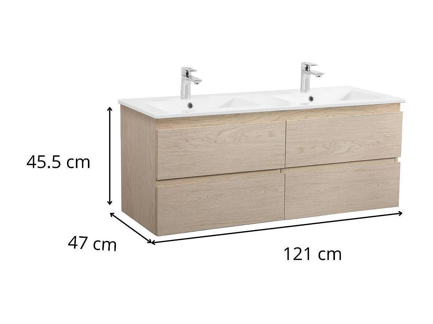 Meuble double vasque suspendu 120cm - avec plan vasque céramique