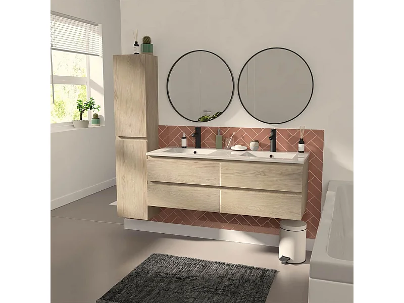Meuble double vasque SORRENTO suspendu avec plan céramique 120cm