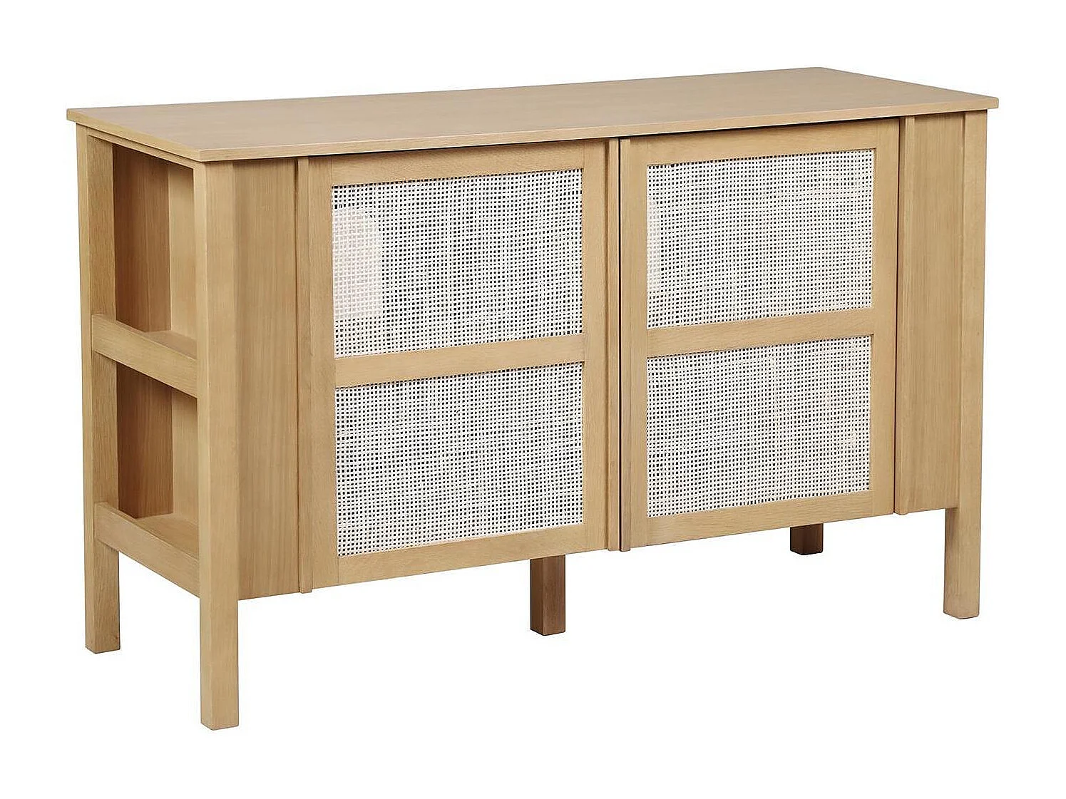 Meuble double vasque chêne portes cannage 130 cm