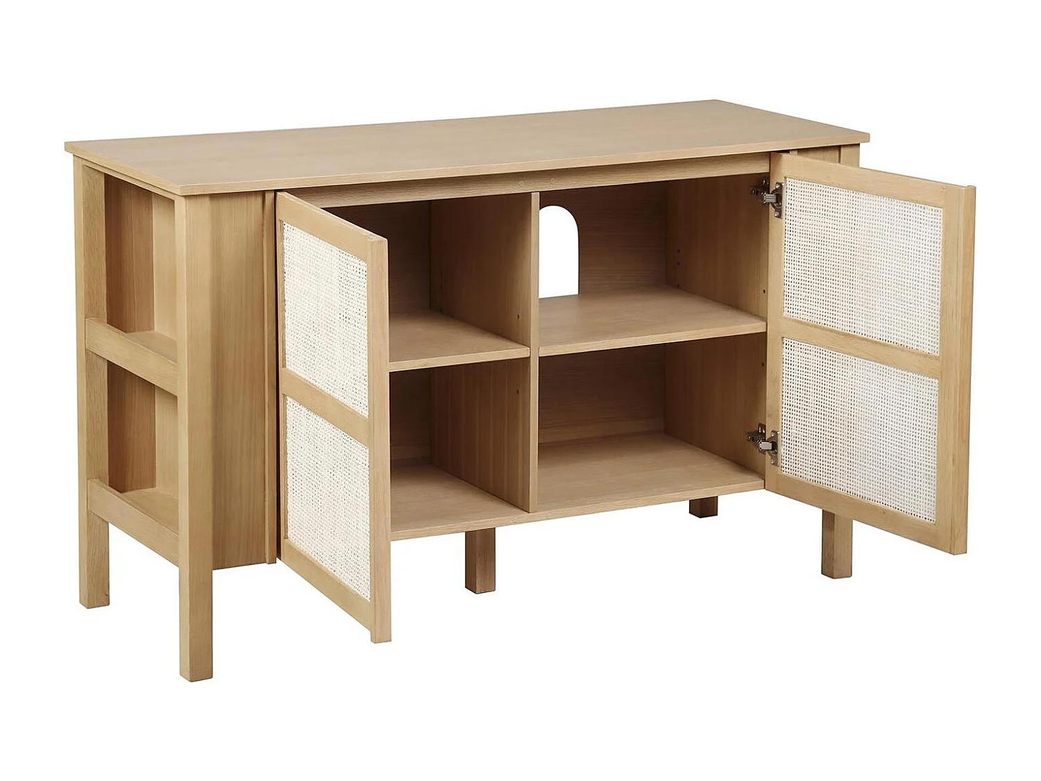 Meuble double vasque chêne portes cannage 130 cm