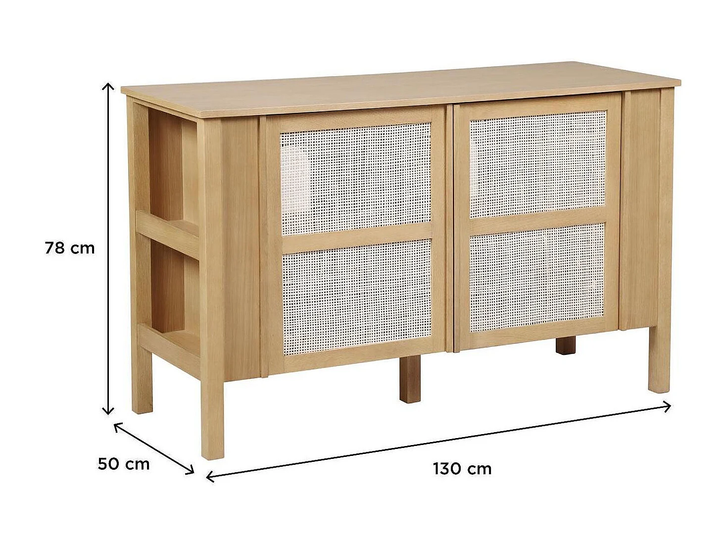 Meuble double vasque chêne portes cannage 130 cm