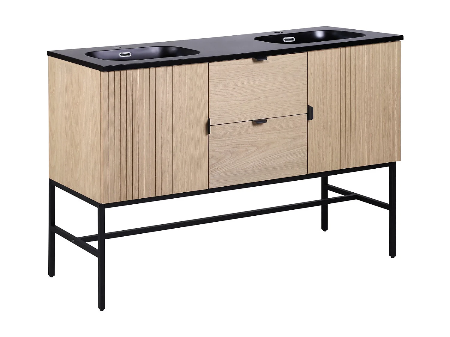 Mueble de lavabo doble STUDIO roble 140cm sobre patas con encimera de lavabo de resina