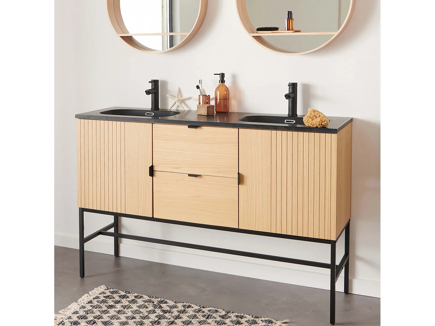 STUDIO Doppelwaschtisch auf Eichenbeinen