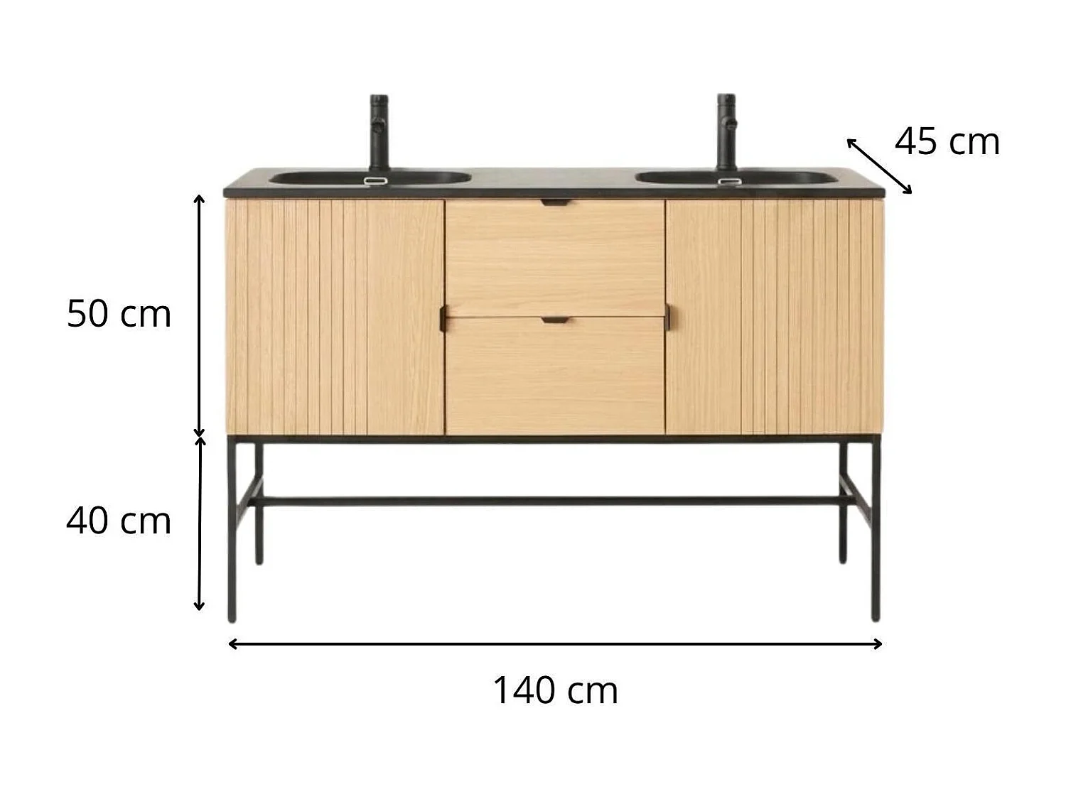 Meuble double vasque 140cm chêne STUDIO sur pieds avec plan vasque en résine