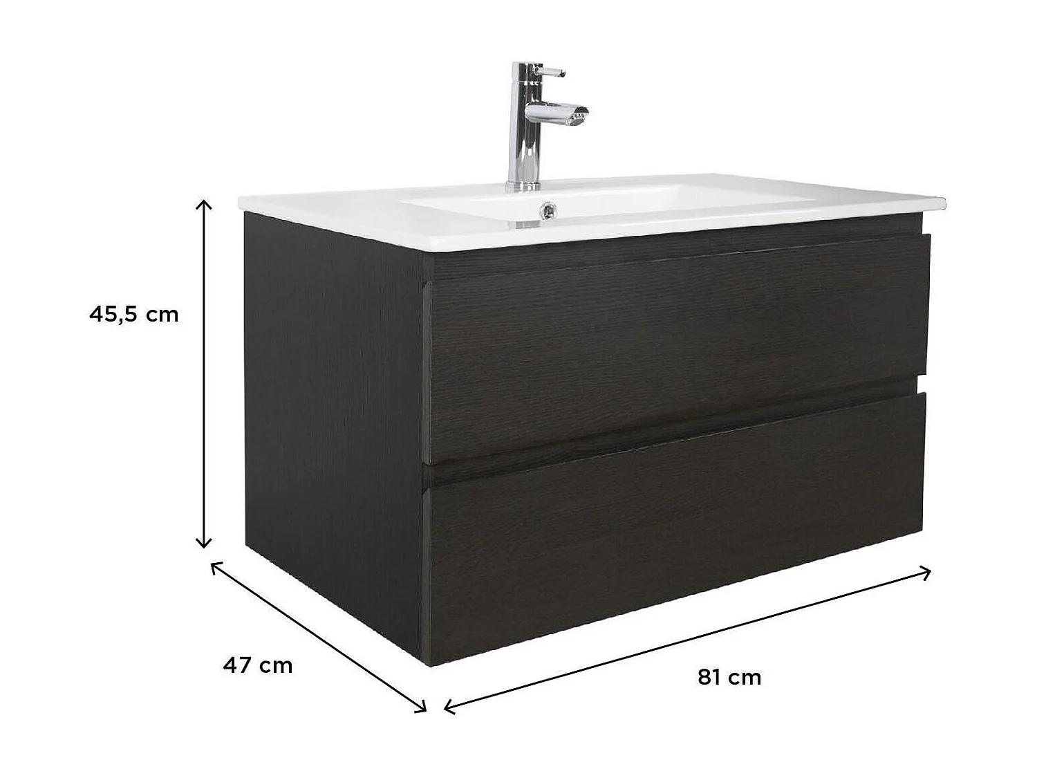 Meuble simple vasque suspendu 80cm - avec plan vasque céramique