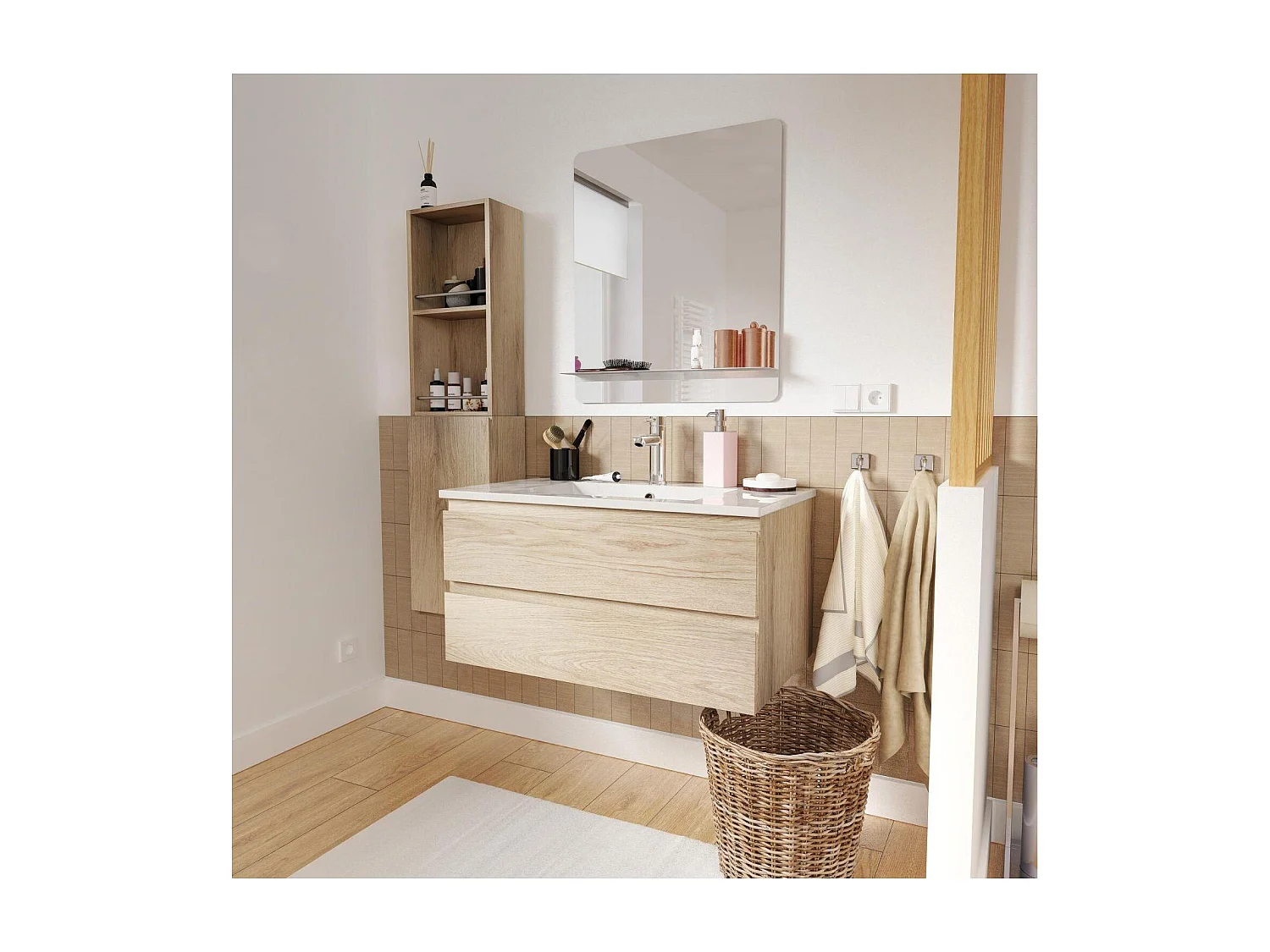 Meuble simple vasque suspendu 80cm - avec plan vasque céramique