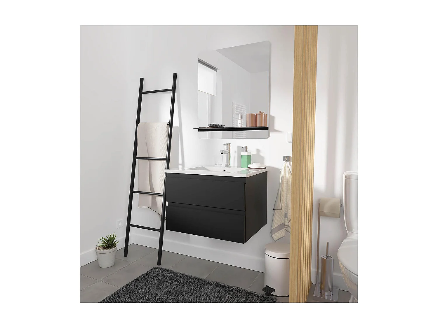 Meuble simple vasque suspendu 60cm - avec plan vasque céramique