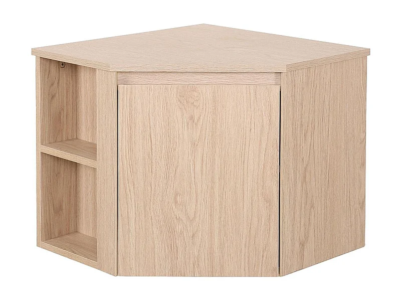 Meuble sous vasque d'angle suspendu 52cm - avec plan vasque décor chêne