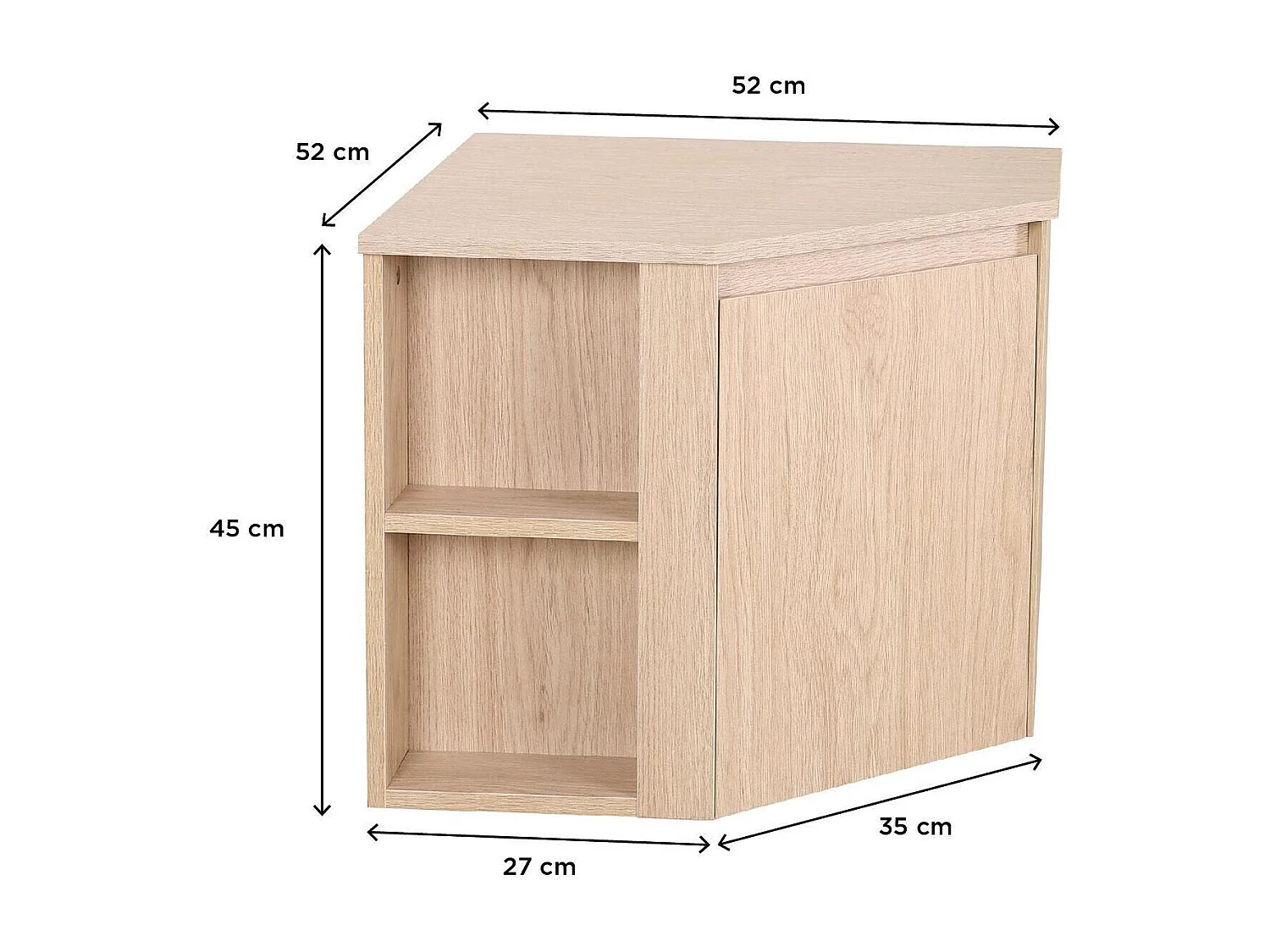 Meuble sous vasque d'angle suspendu 52cm - avec plan vasque décor chêne