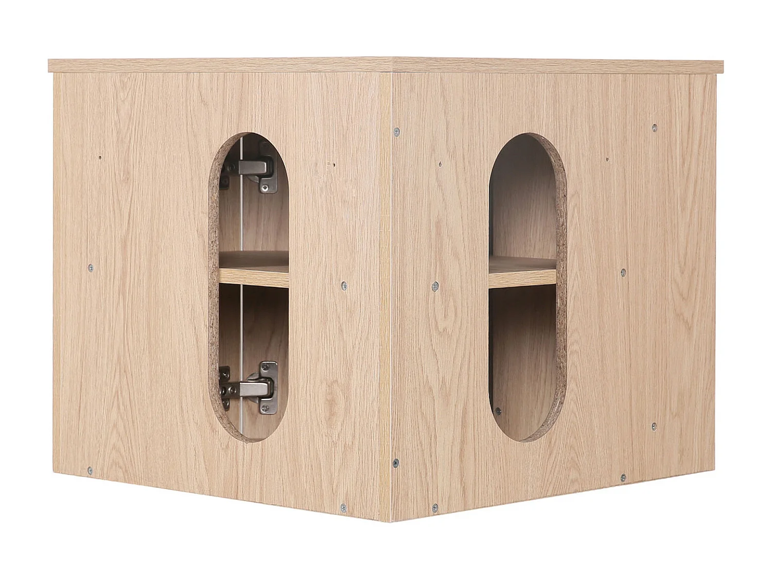 Meuble sous vasque d'angle suspendu 52cm - avec plan vasque décor chêne