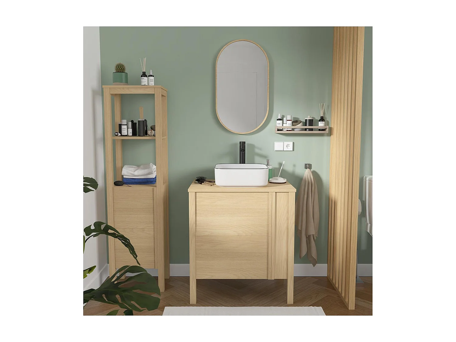Meuble simple vasque chêne porte lisse 70 cm