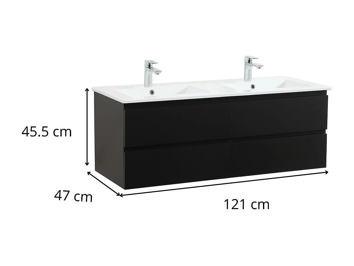 SORRENTO 120cm wandgemonteerde dubbele spoelbak met keramisch wastafelblad