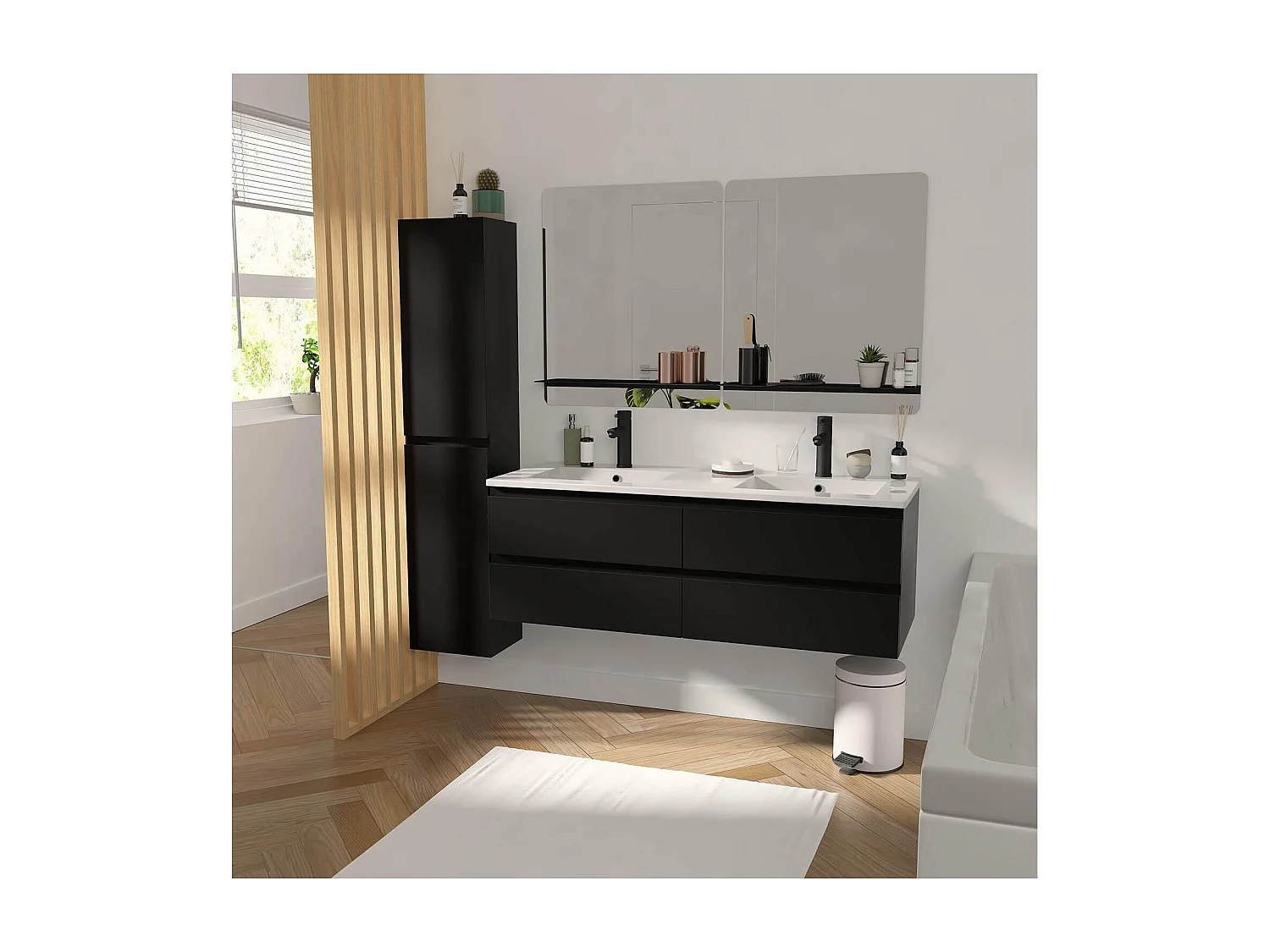 SORRENTO 120cm wandgemonteerde dubbele spoelbak met keramisch wastafelblad