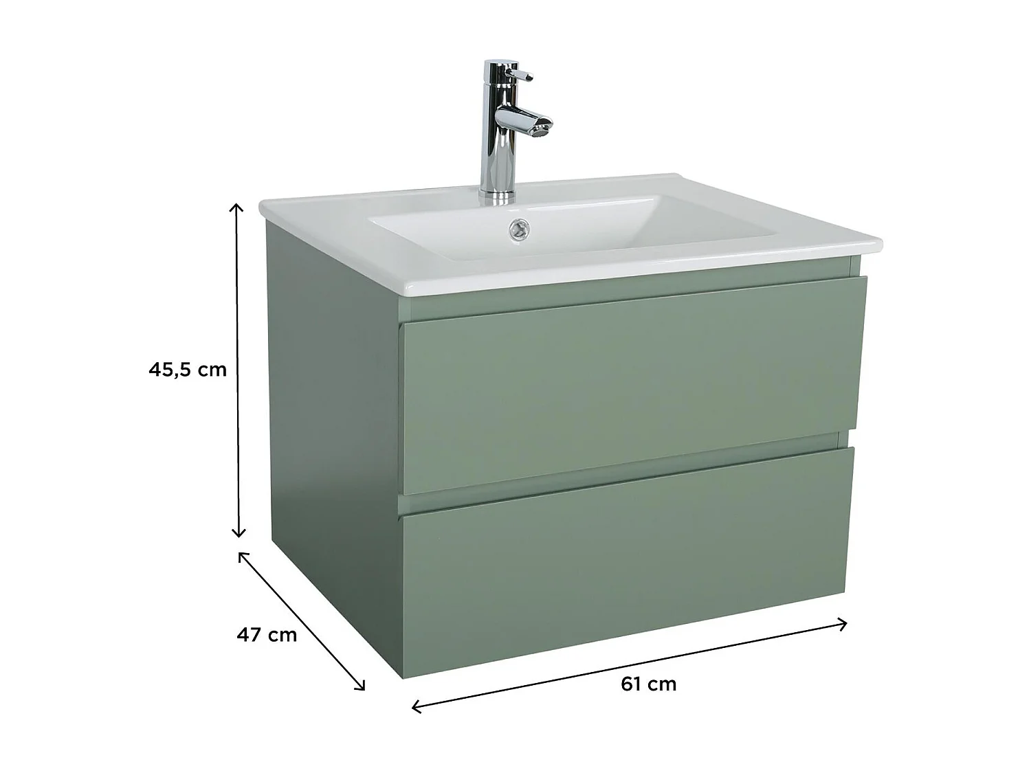 Meuble simple vasque suspendu 60cm - avec plan vasque céramique