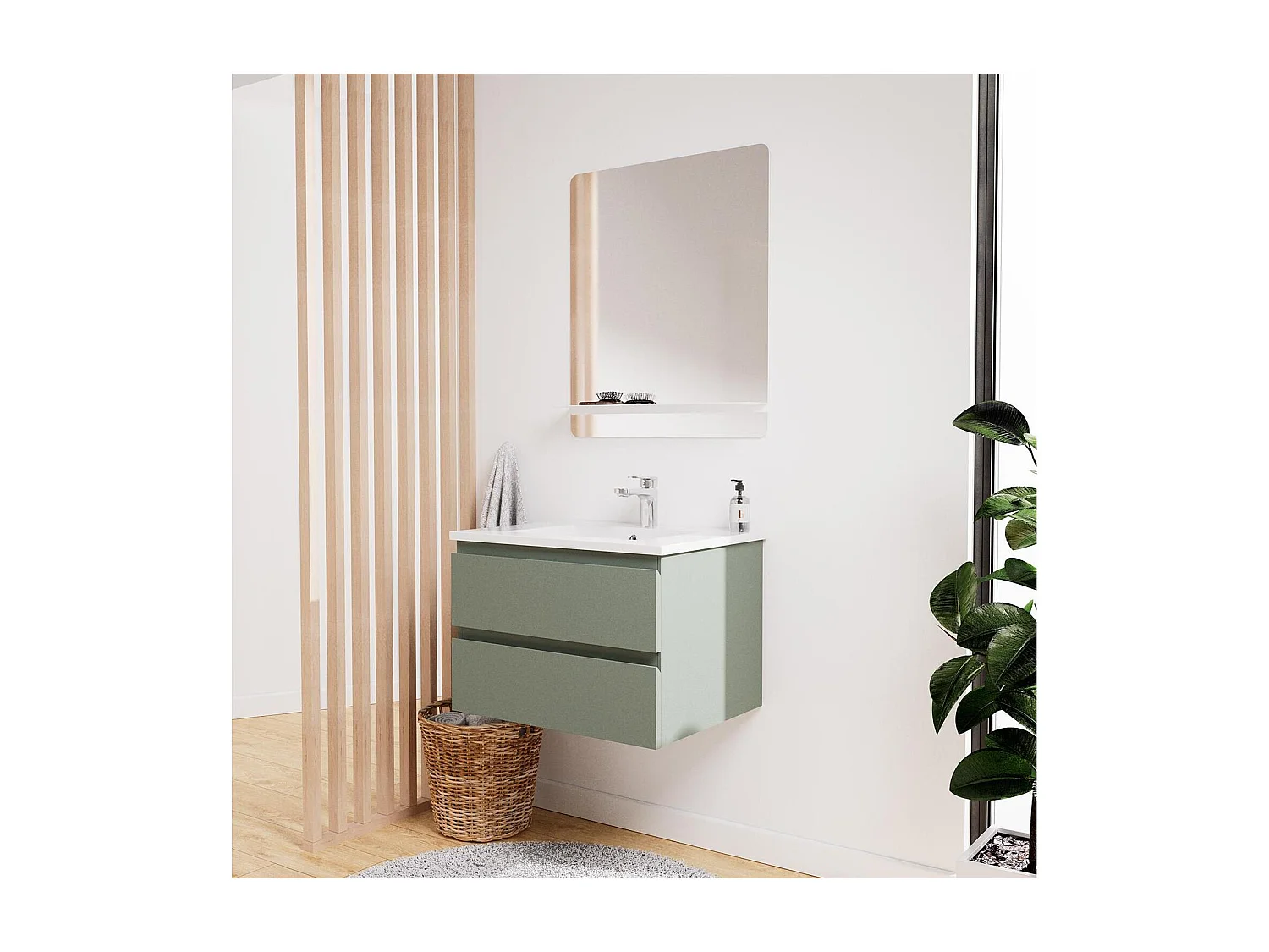 Meuble simple vasque suspendu 60cm - avec plan vasque céramique