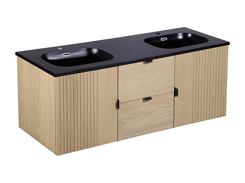 Mueble alto STUDIO de roble doble de 140 cm con encimera de resina