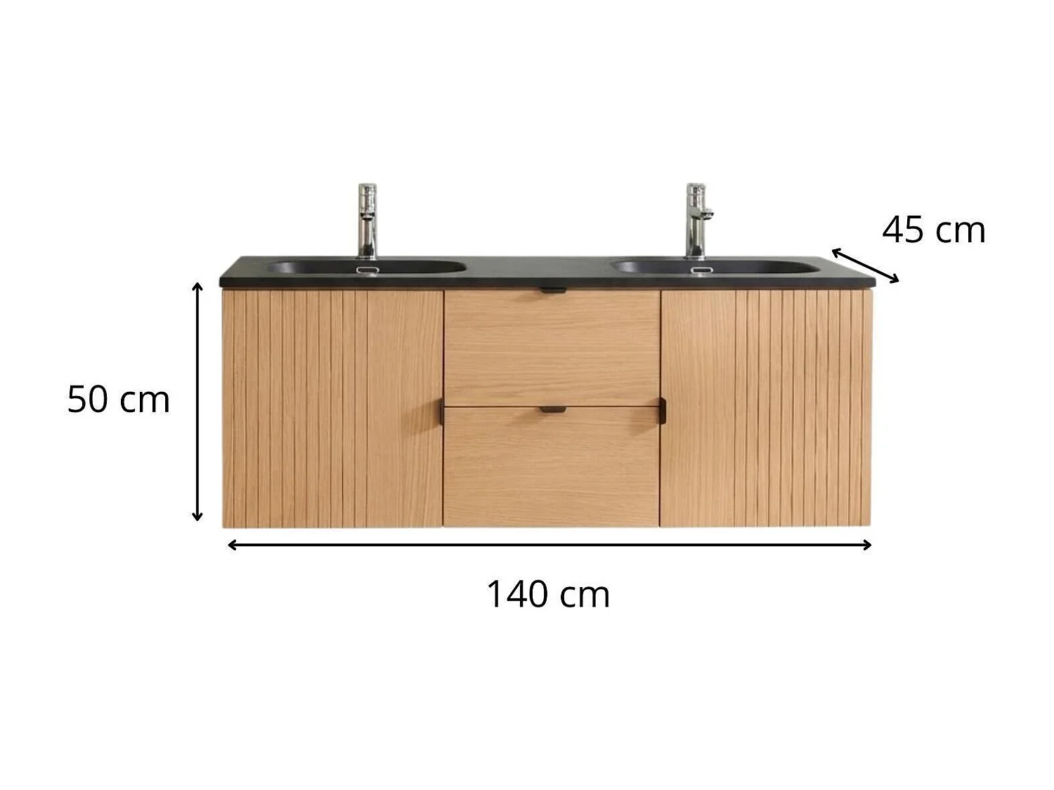 Meuble double 140cm chêne STUDIO suspendu avec plan résine