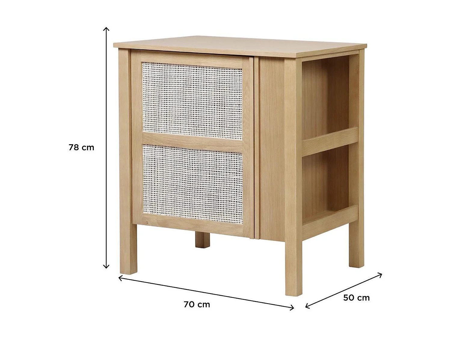 Meuble simple vasque chêne porte cannage 70 cm