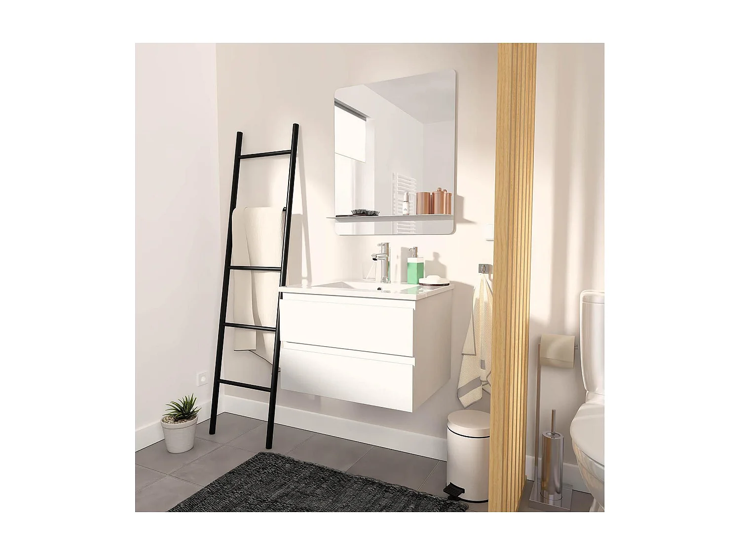 Meuble simple vasque suspendu 60cm - avec plan vasque céramique