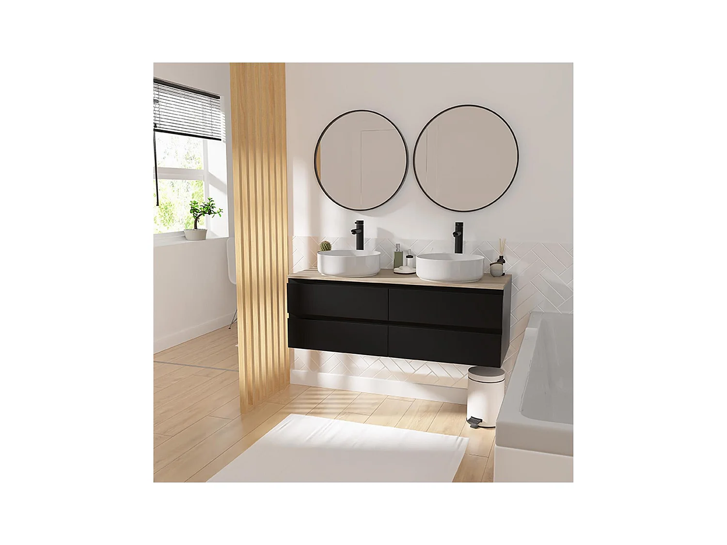 SORRENTO 120 cm Wand-Doppelspültisch mit Holzplatte