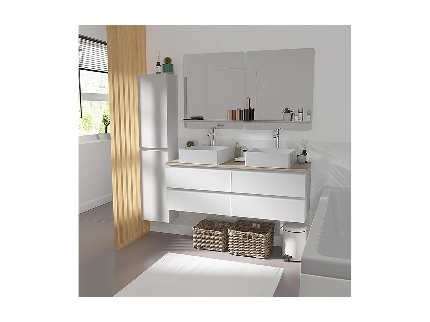 Mueble de pared SORRENTO de 120 cm con doble fregadero y encimera de madera