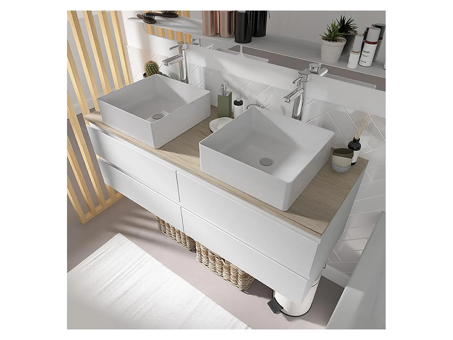 SORRENTO 120 cm wandgemonteerd badmeubel met dubbele wastafel en werkblad met houtlook