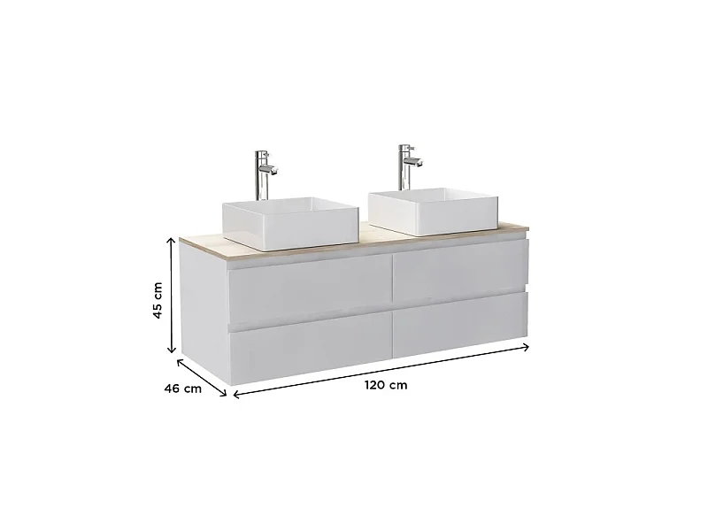 Meuble double vasque SORRENTO suspendu avec plan effet bois 120 cm