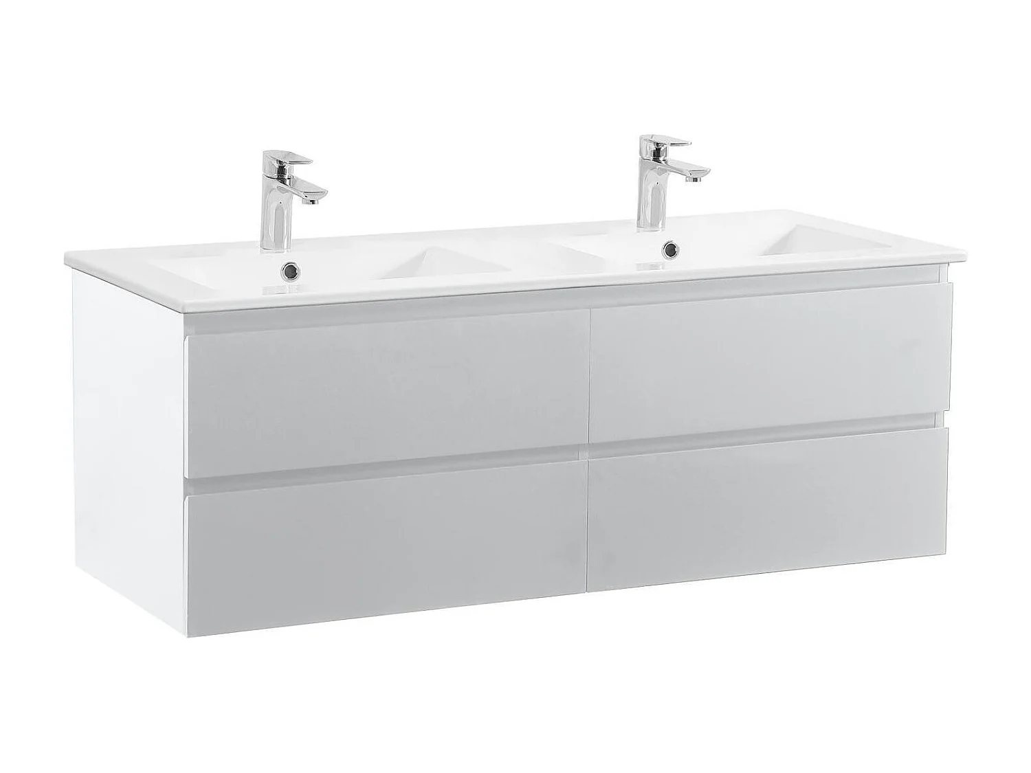 SORRENTO 120cm wandgemonteerde dubbele spoelbak met keramisch wastafelblad