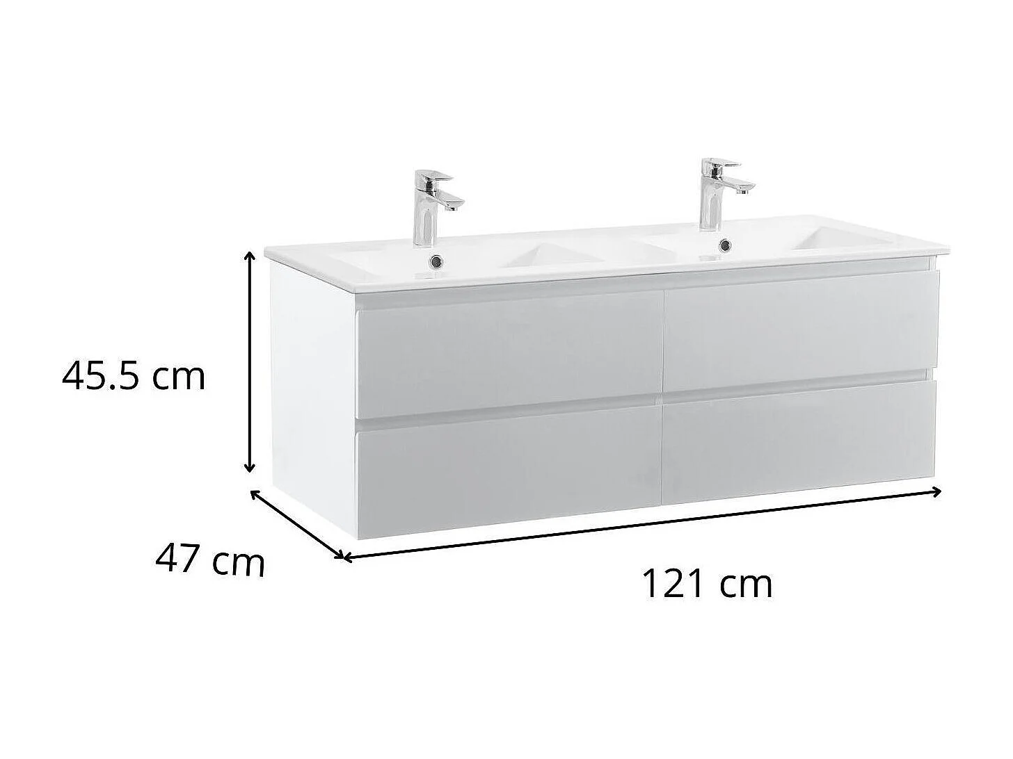 Mueble de lavabo doble suspendido SORRENTO de 120 cm con encimera de cerámica