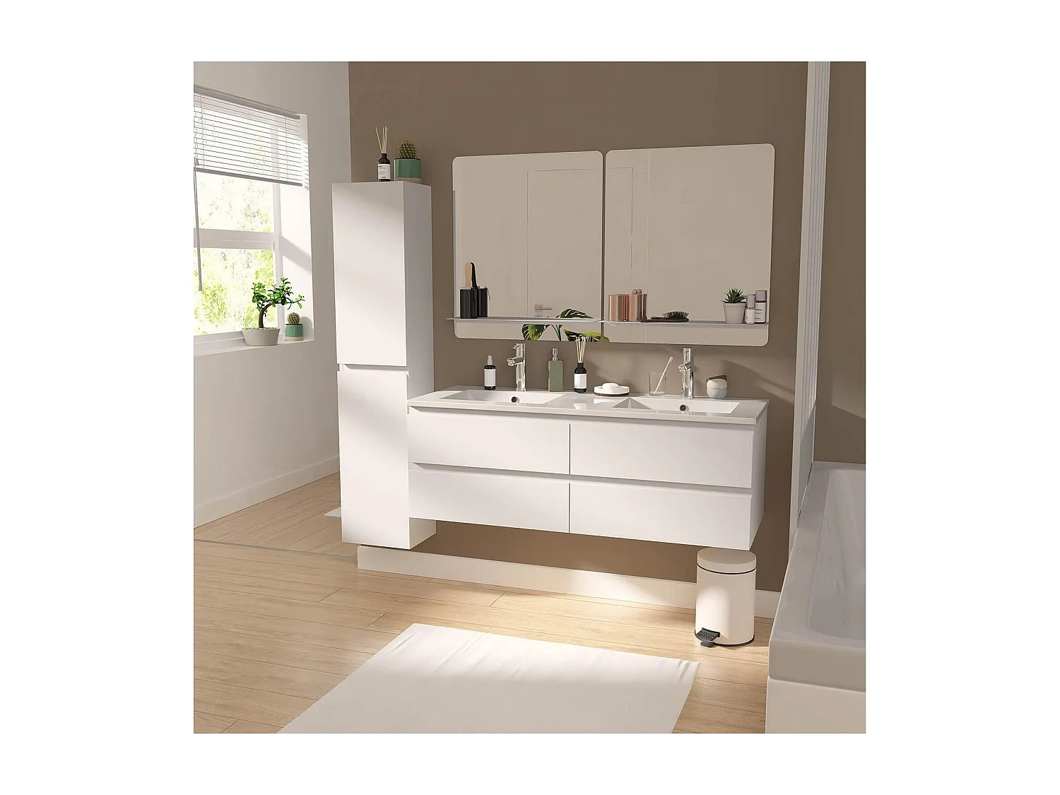 Mueble de lavabo doble suspendido SORRENTO de 120 cm con encimera de cerámica