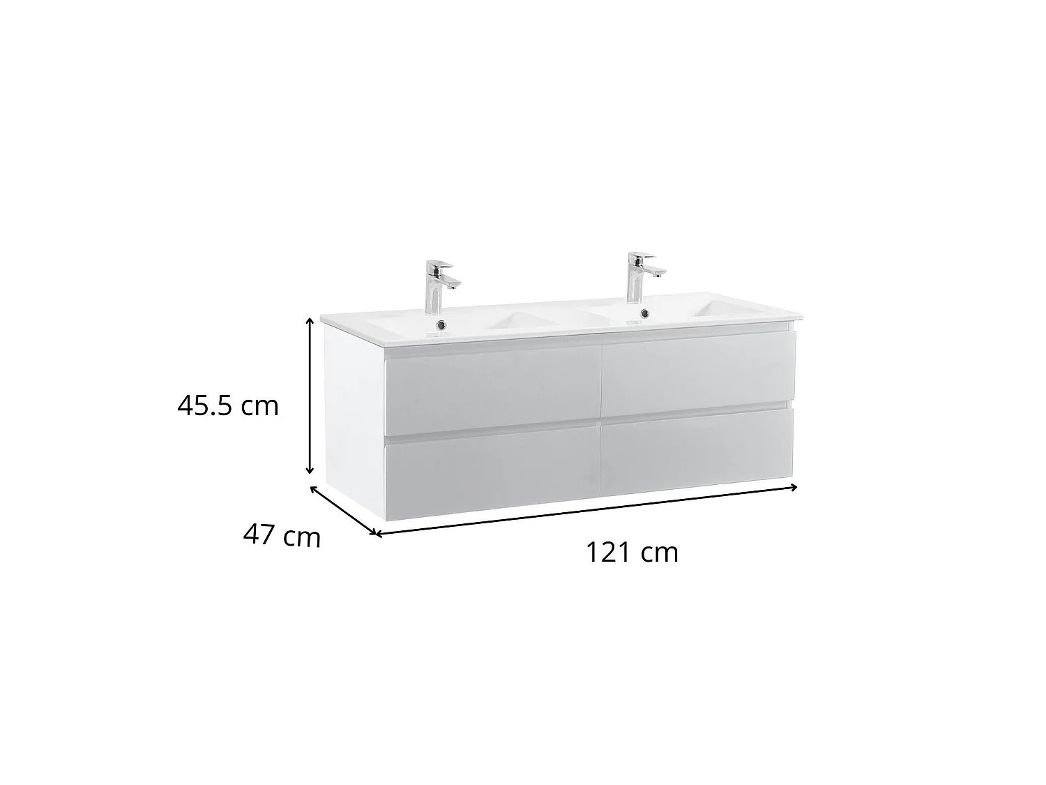 Móvel de lavatório duplo SORRENTO de 120 cm com bancada de cerâmica