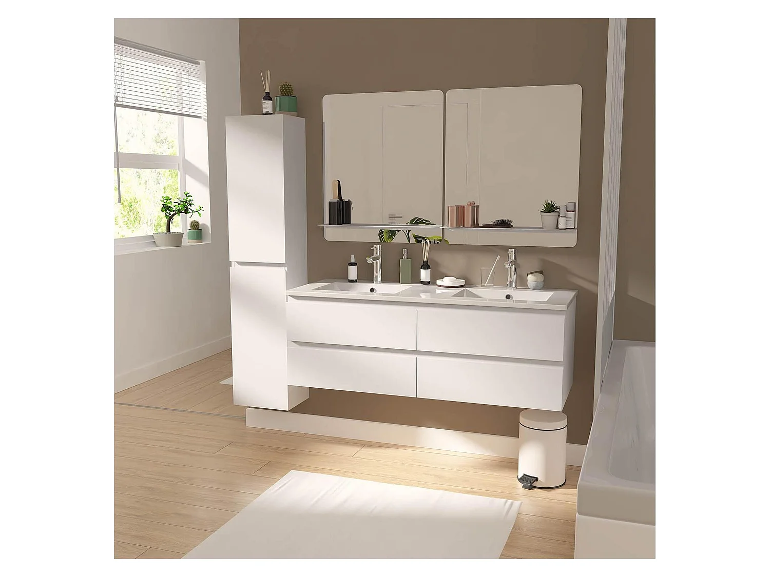 Móvel de lavatório duplo SORRENTO de 120 cm com bancada de cerâmica
