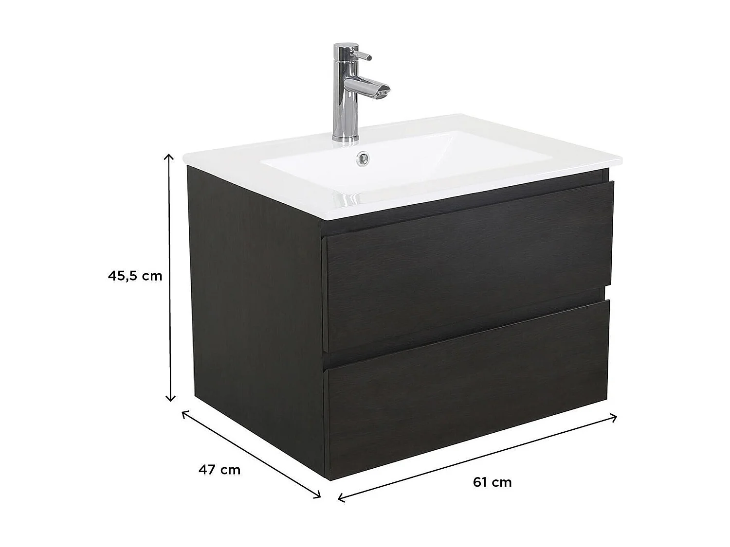 Meuble simple vasque suspendu 60cm - avec plan vasque céramique