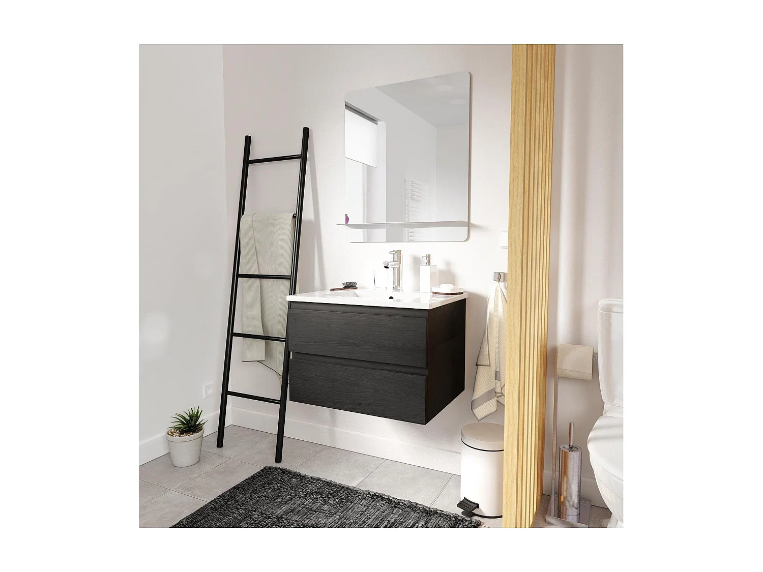 Meuble simple vasque suspendu 60cm - avec plan vasque céramique